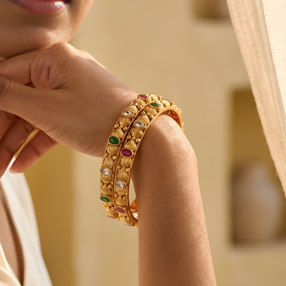 Gold-Plated Floral Bangles