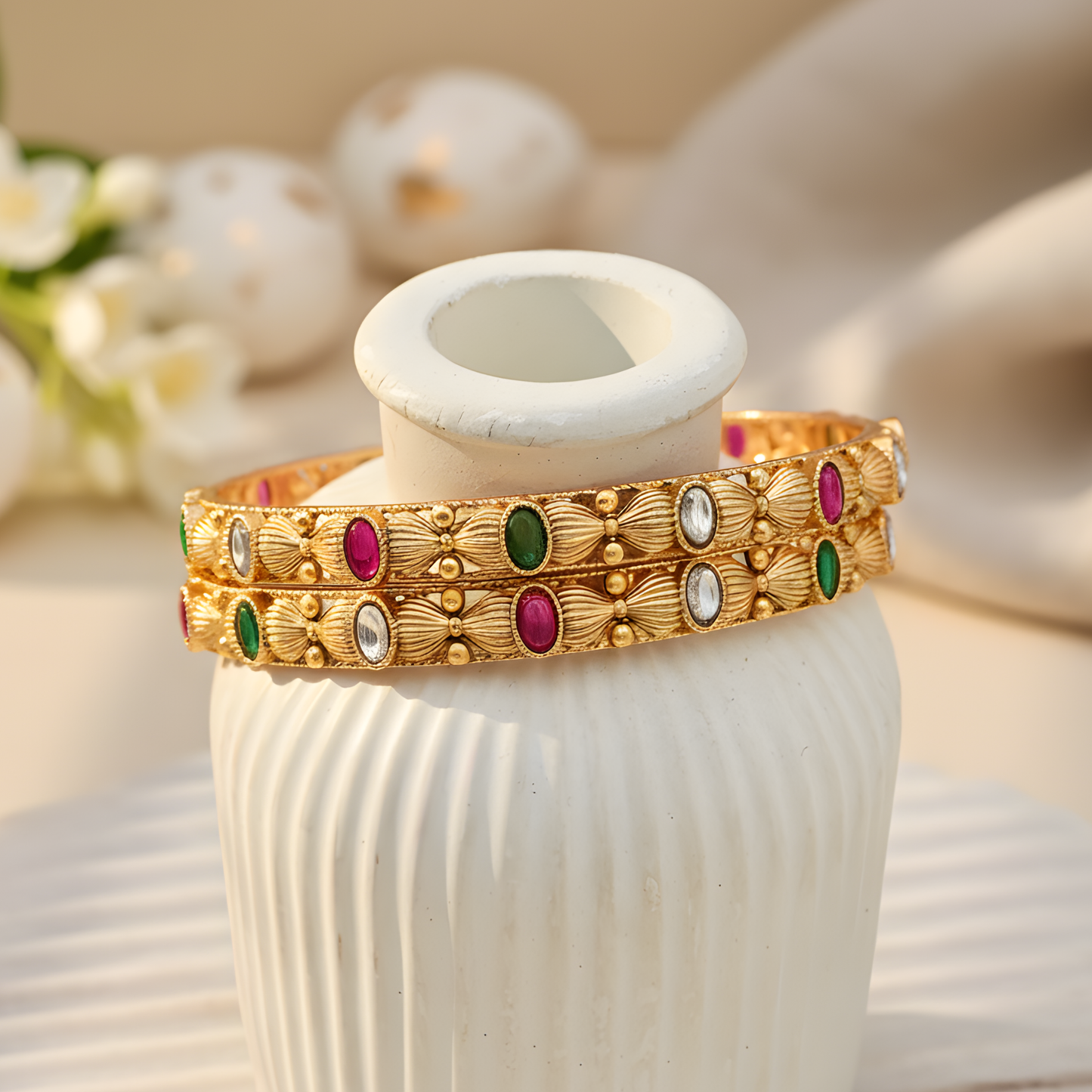 Gold-Plated Floral Bangles
