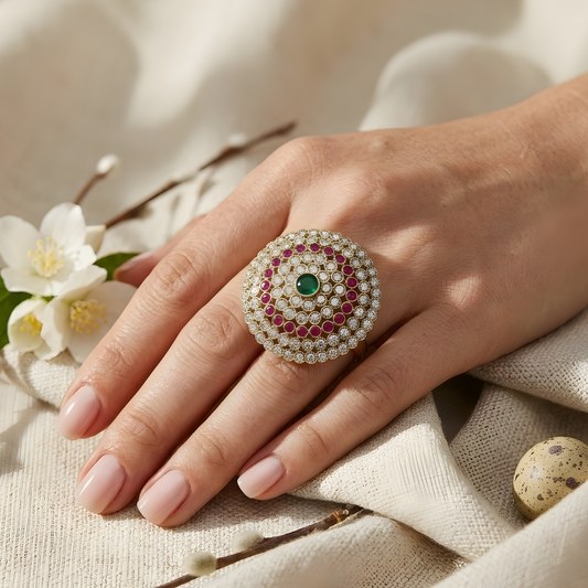 Royal Mandala Cocktail Halo Ring