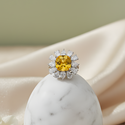 Yellow Gemstone Floral Halo Ring