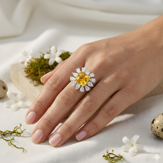 Yellow Gemstone Floral Halo Ring