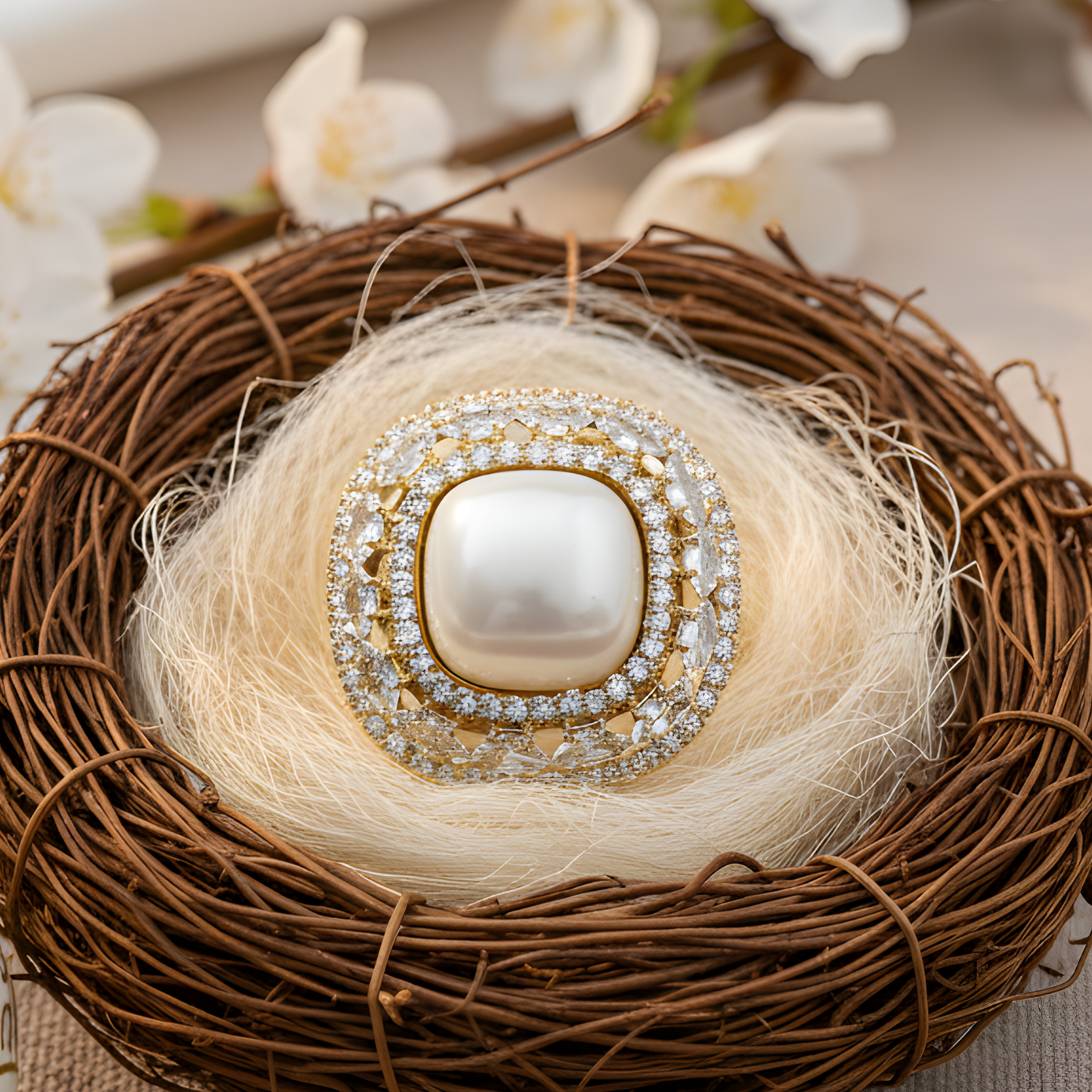 Pearl Halo Moissanite Ring
