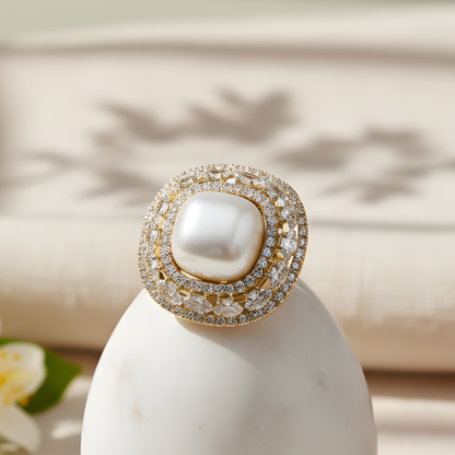 Pearl Halo Moissanite Ring