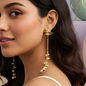 Golden Bird-Motif Tassel Earrings with Pearl Droplets