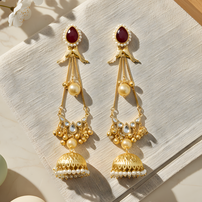 Ruby & Bird-Motif Jhumka Earrings