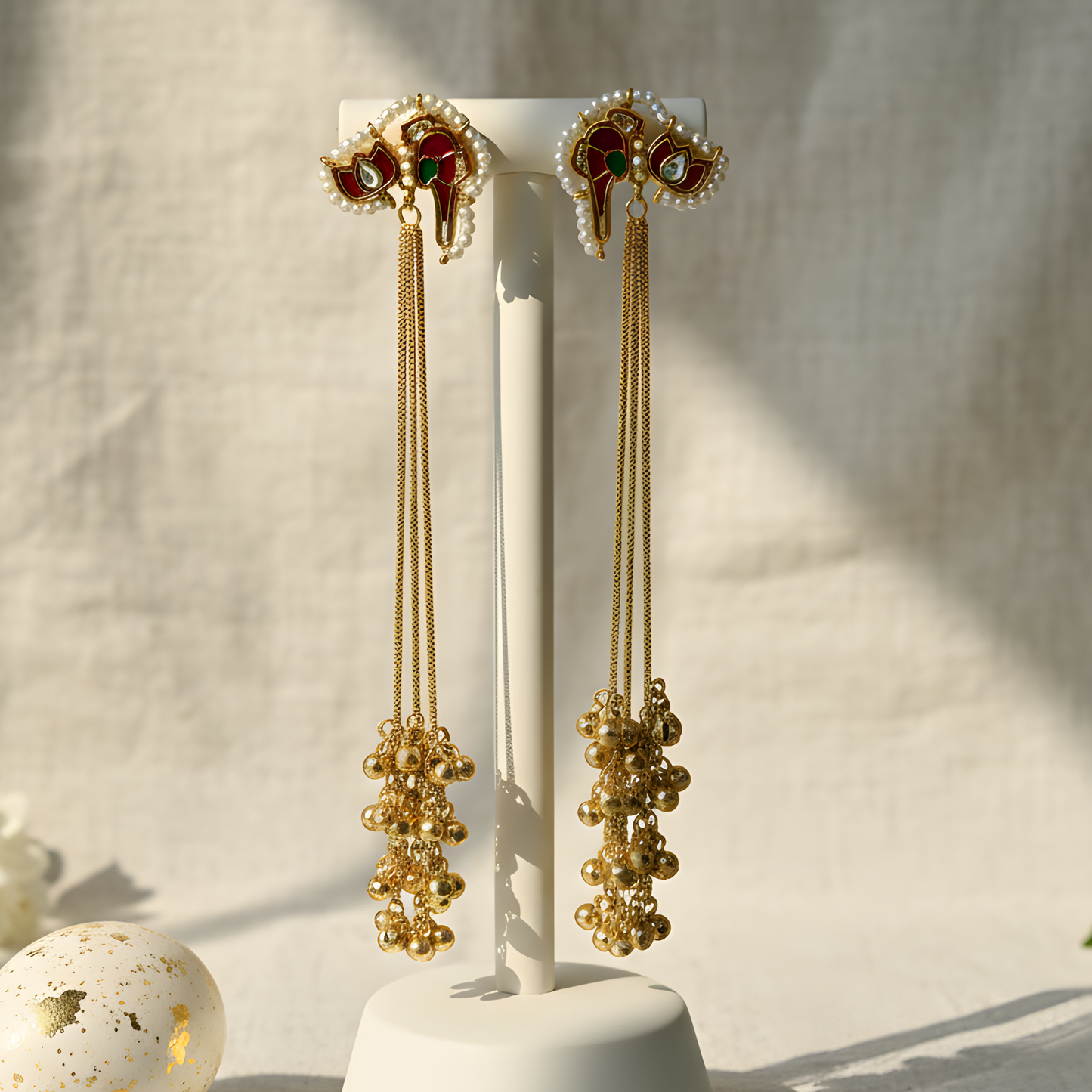 Meenakari Bird Tassel Earrings with Golden Ghungroo