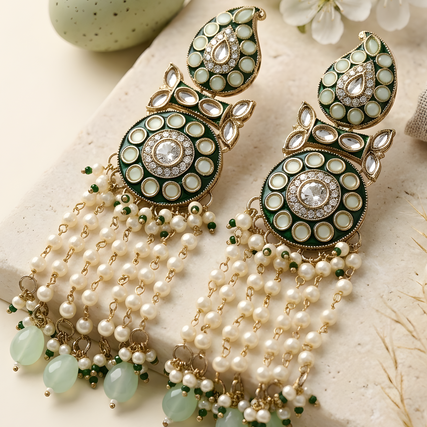 Meenakari Kundan Earrings with Pearl Tassels