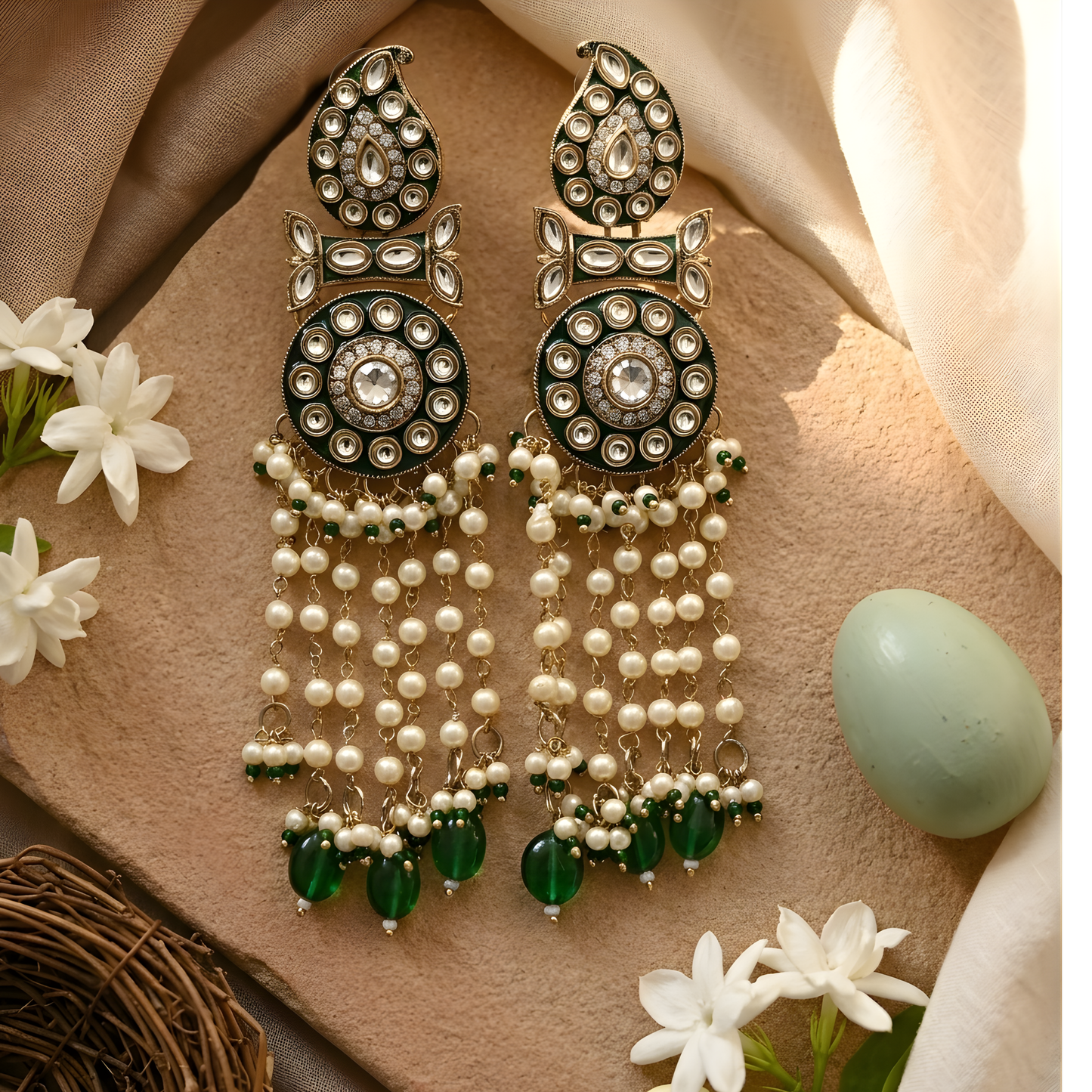 Meenakari Kundan Earrings with Pearl Tassels