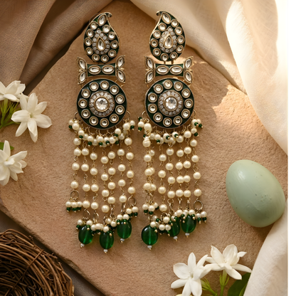 Meenakari Kundan Earrings with Pearl Tassels