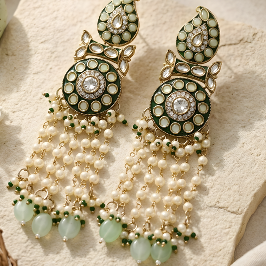 Meenakari Kundan Earrings with Pearl Tassels