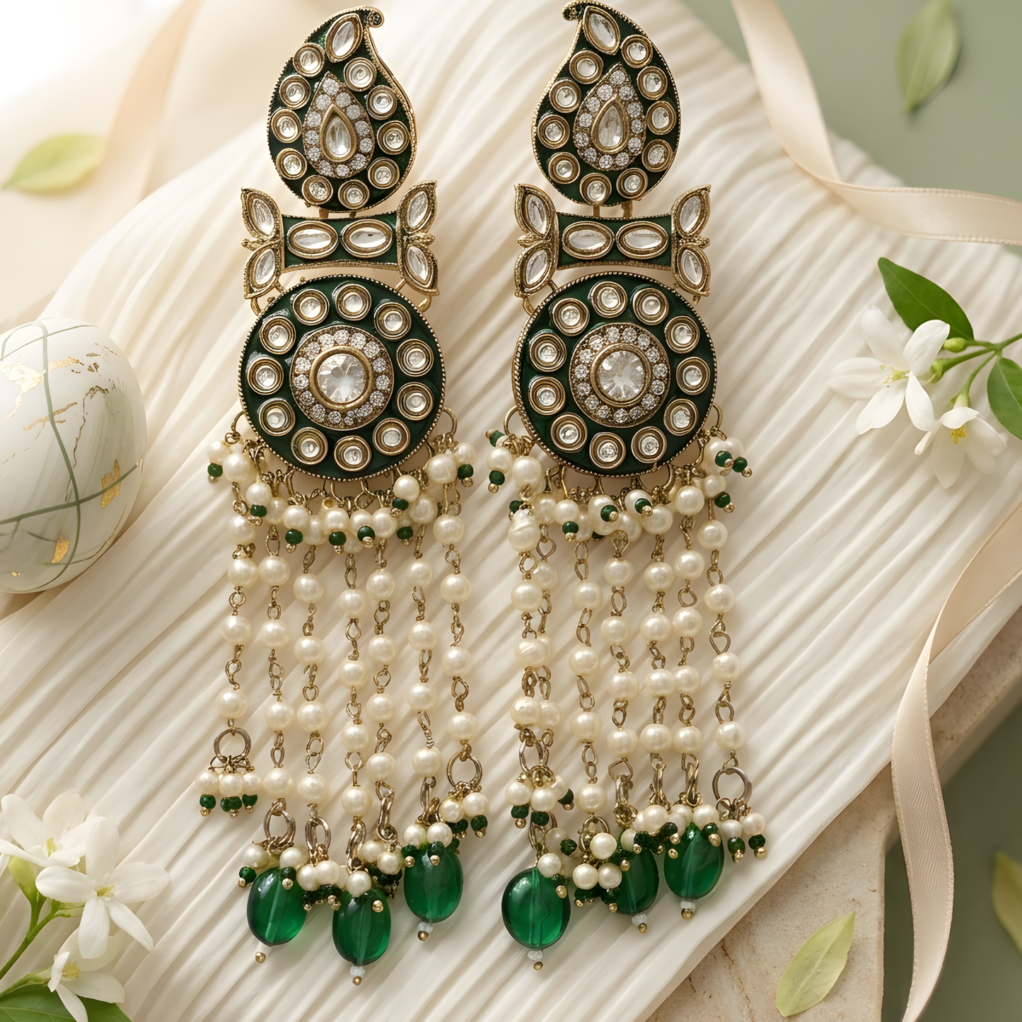 Meenakari Kundan Earrings with Pearl Tassels
