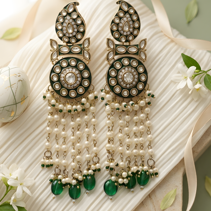 Meenakari Kundan Earrings with Pearl Tassels