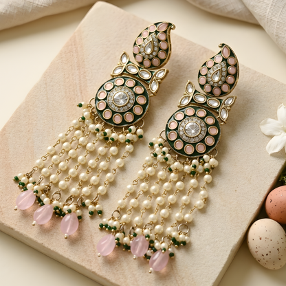 Meenakari Kundan Earrings with Pearl Tassels