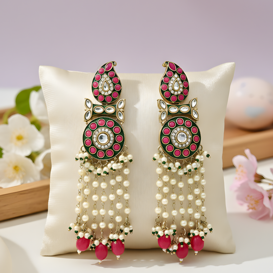 Meenakari Kundan Earrings with Pearl Tassels
