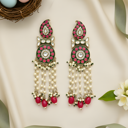 Meenakari Kundan Earrings with Pearl Tassels