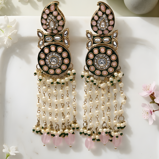 Meenakari Kundan Earrings with Pearl Tassels