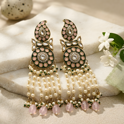 Meenakari Kundan Earrings with Pearl Tassels