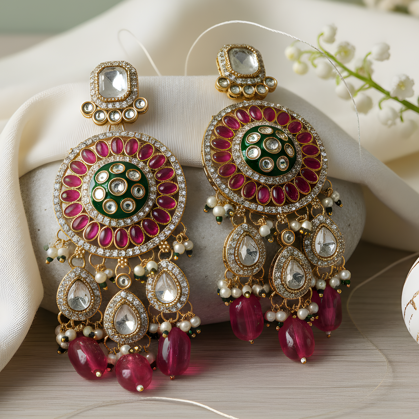 Polki Chandbali Statement Earrings