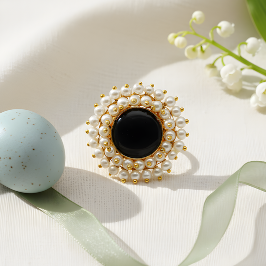 Double Pearl Halo Cocktail Ring