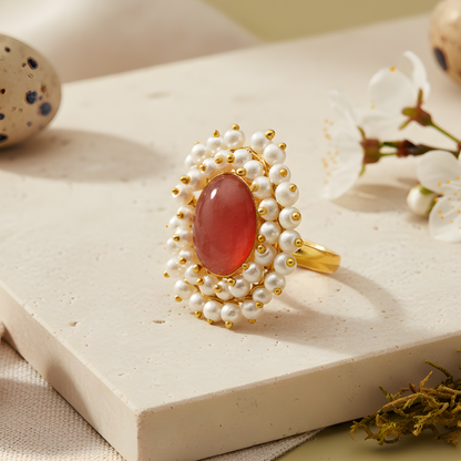 Double Pearl Halo Cocktail Ring