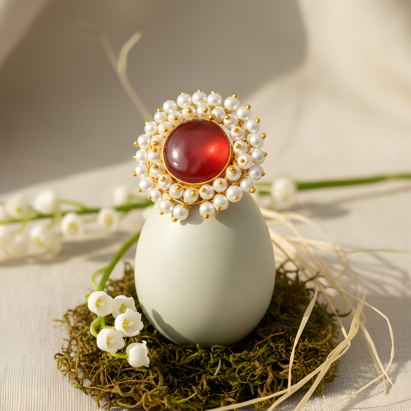 Double Pearl Halo Cocktail Ring
