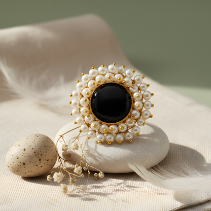 Double Pearl Halo Cocktail Ring