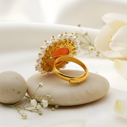 Double Pearl Halo Cocktail Ring