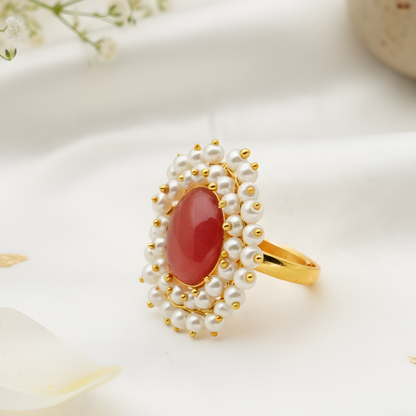 Double Pearl Halo Cocktail Ring