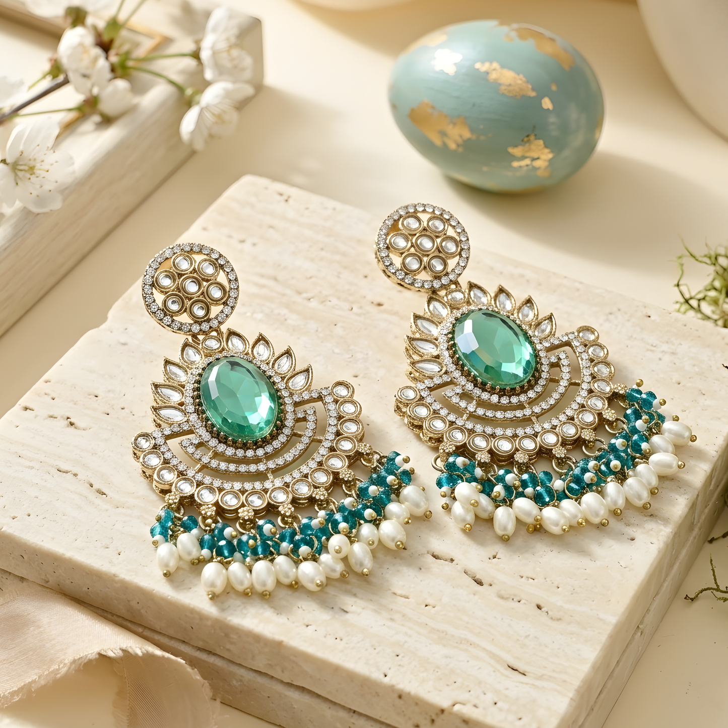 Kundan Chandbali Earrings For Women