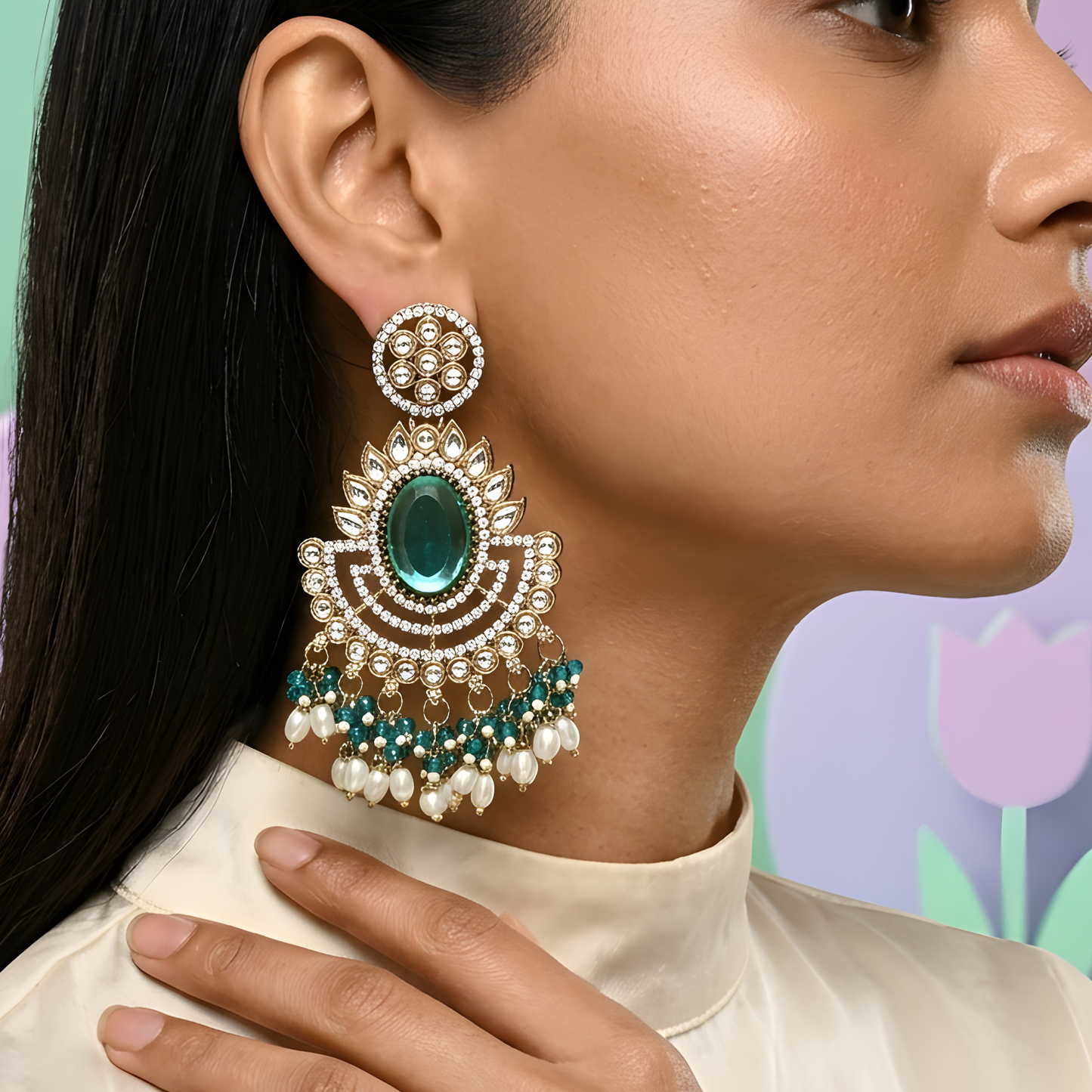 Kundan Chandbali Earrings For Women