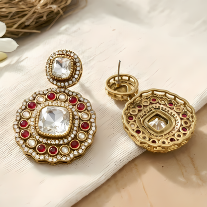 Red Polki Kundan Earrings