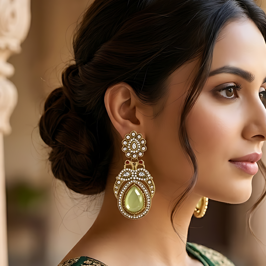 Kundan Drop Earrings with Polki Crystals