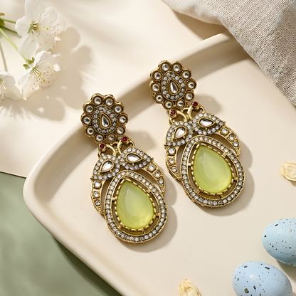 Kundan Drop Earrings with Polki Crystals
