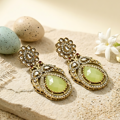 Kundan Drop Earrings with Polki Crystals