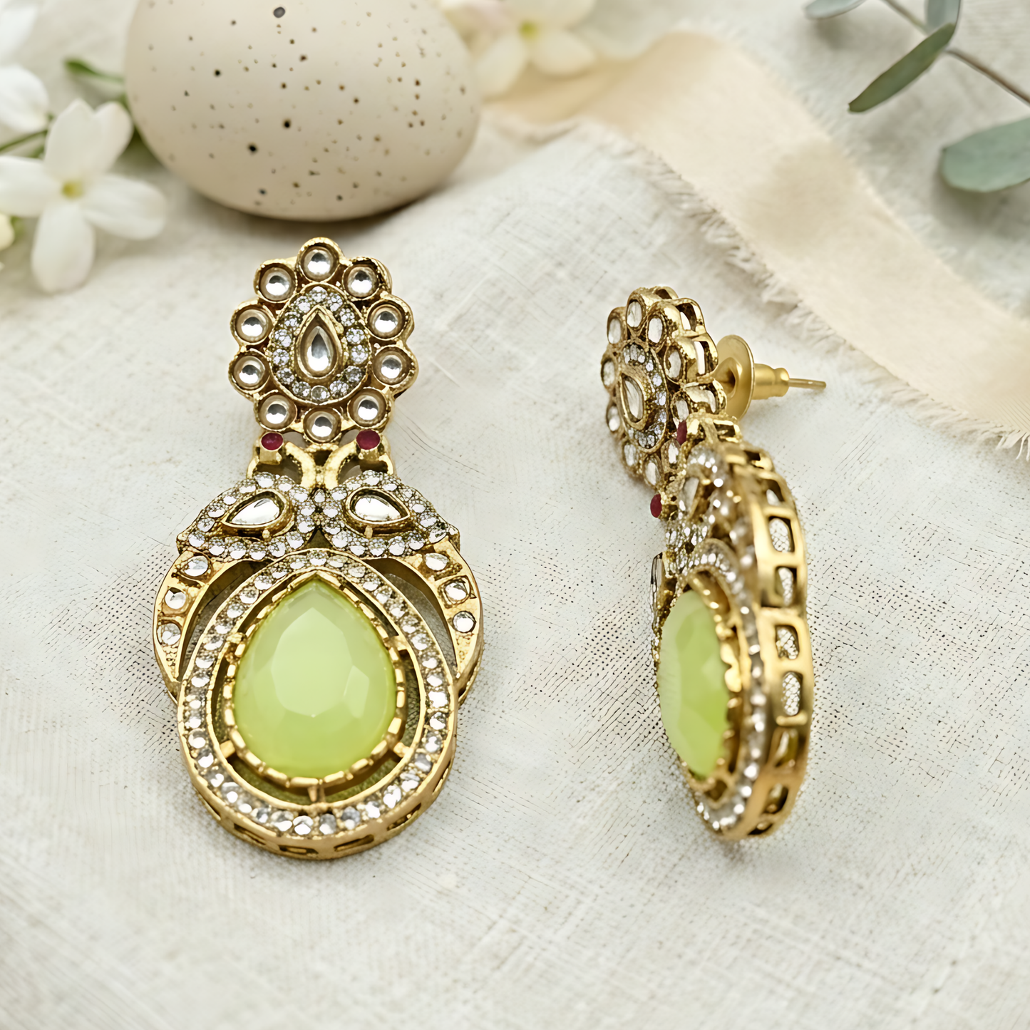 Kundan Drop Earrings with Polki Crystals