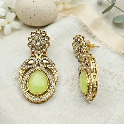 Kundan Drop Earrings with Polki Crystals