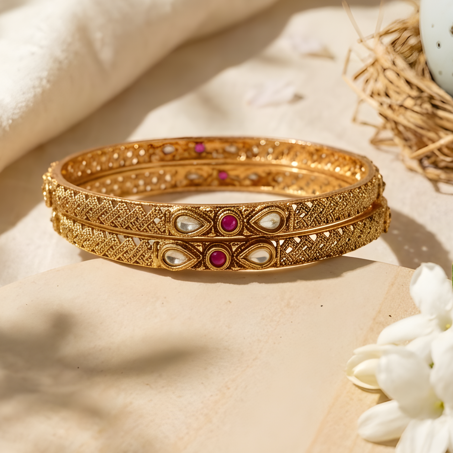 Kundan Polki Filigree Bangles