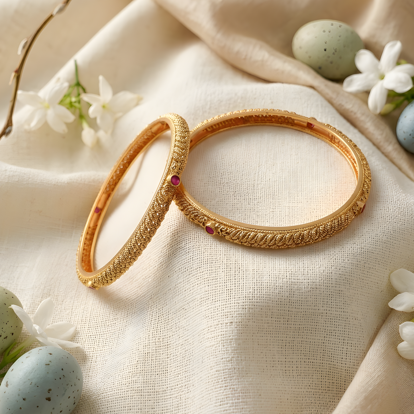 Kundan Ruby Textured Bangles