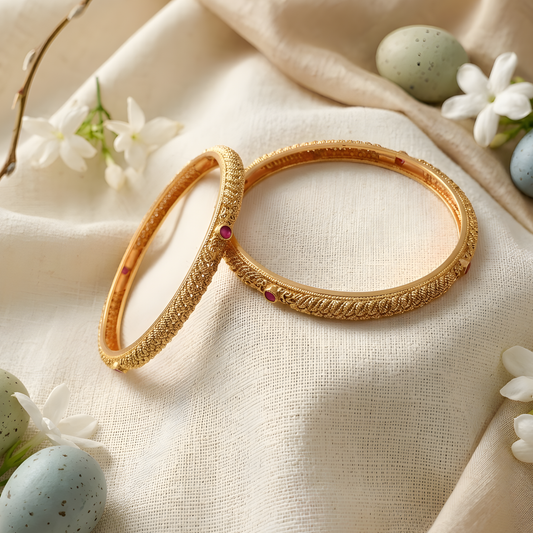 Kundan Ruby Textured Bangles