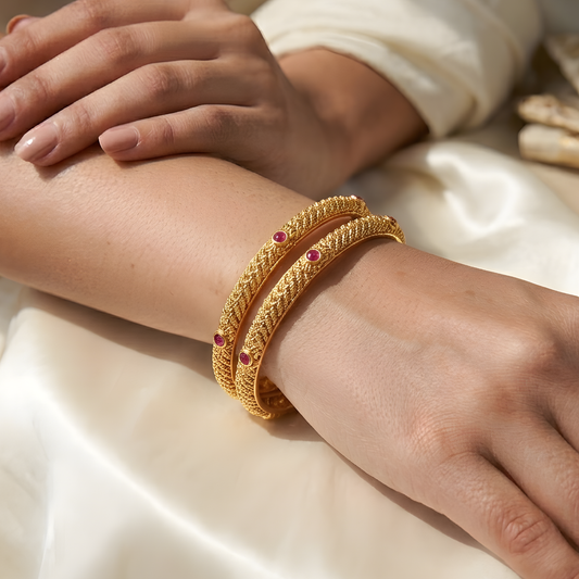 Kundan Ruby Textured Bangles