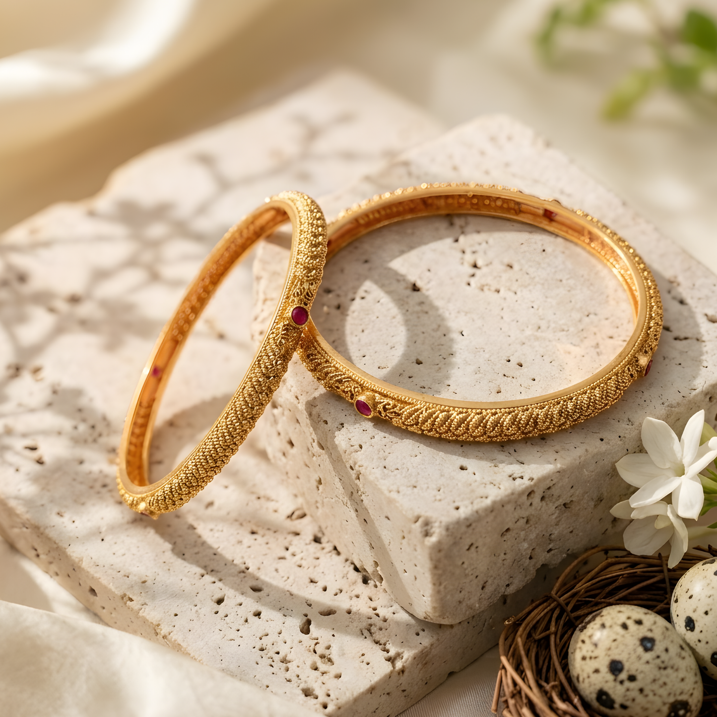 Kundan Ruby Textured Bangles