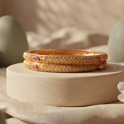 Kundan Ruby Textured Bangles