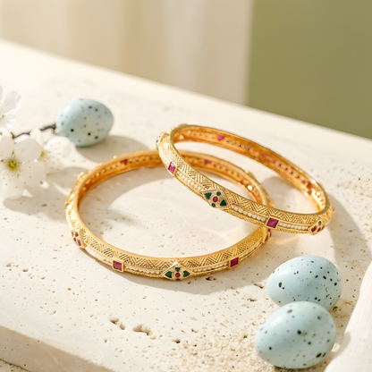 Kundan Bangles with Ruby Accents & Pearl Inlay
