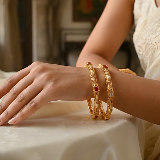 Gold Plated Textured Heritage Bangles