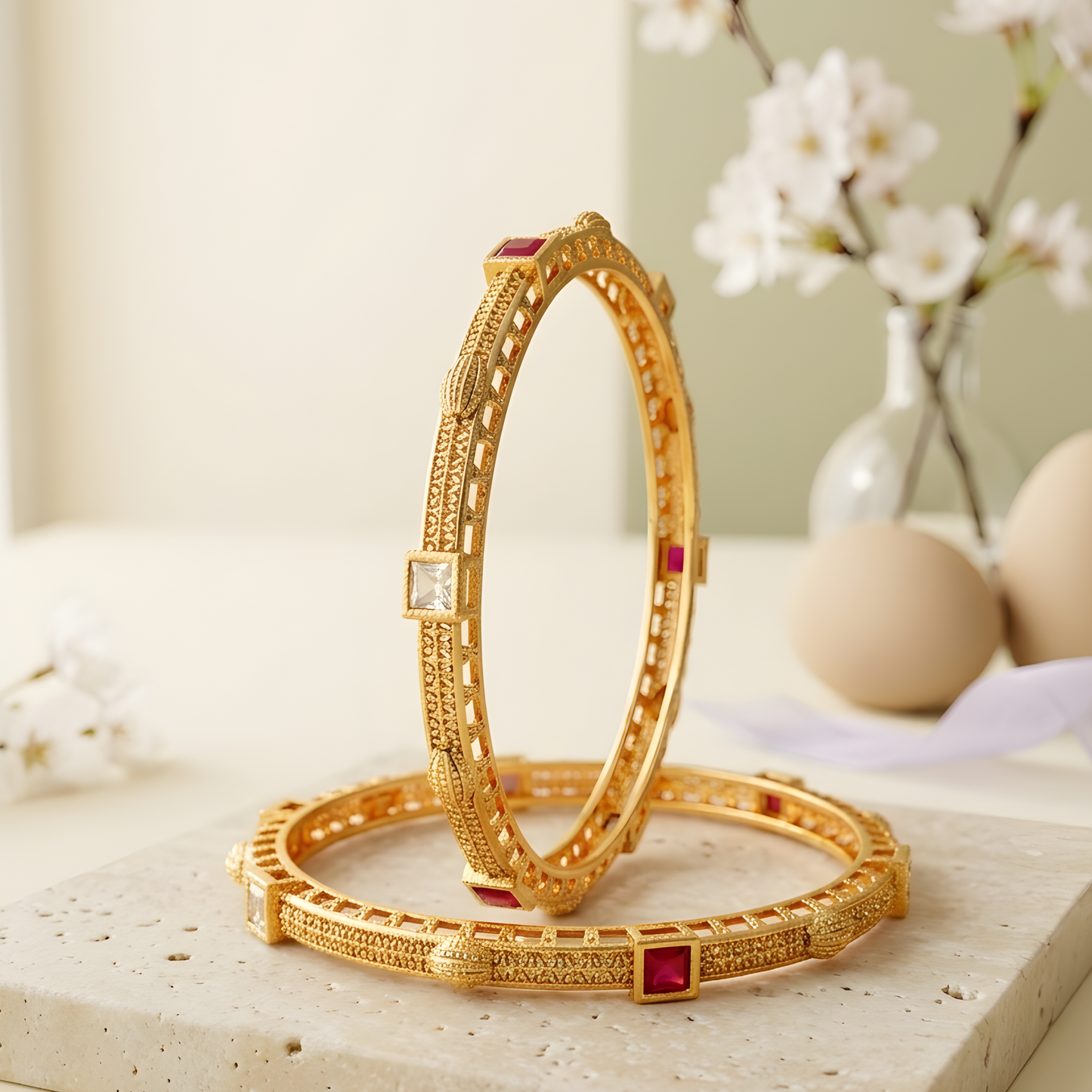 Gold Plated Textured Heritage Bangles