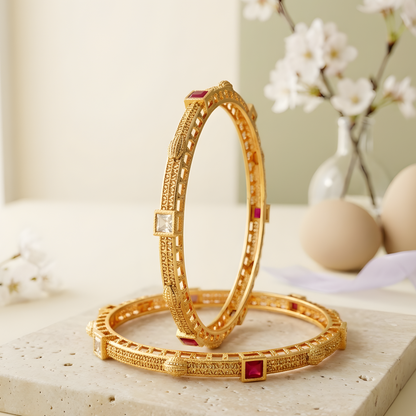Gold Plated Textured Heritage Bangles