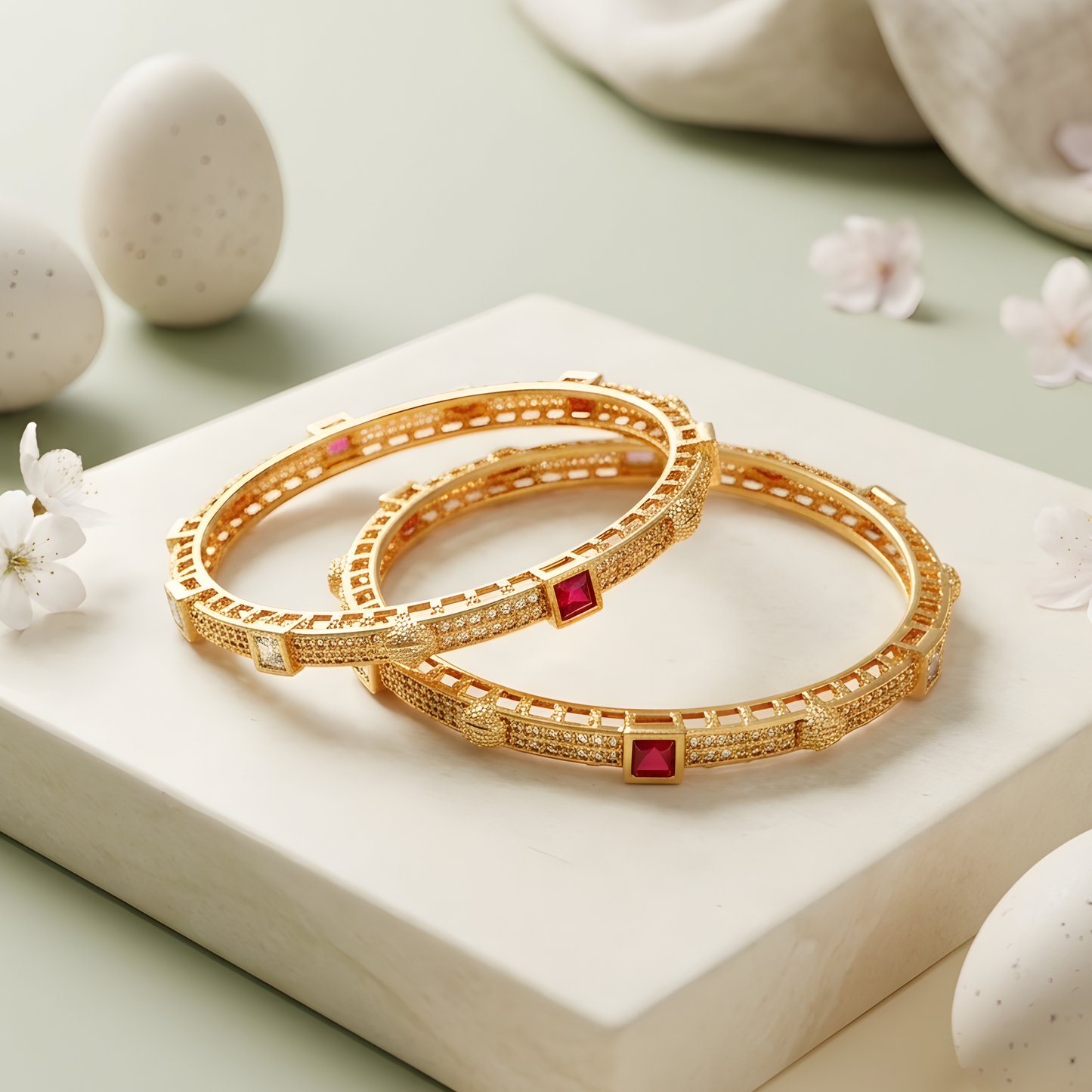 Gold Plated Textured Heritage Bangles