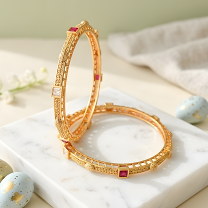 Gold Plated Textured Heritage Bangles
