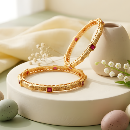 Gold Plated Textured Heritage Bangles