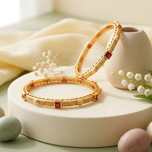 Gold Plated Textured Heritage Bangles